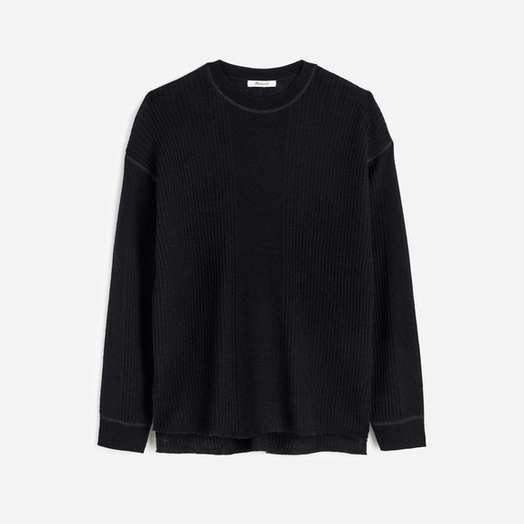 NWT Madewell Black Ribbed Alpaca-Blend Soft, Lightweight Crewneck Sweater, XXS - Picture 1 of 13